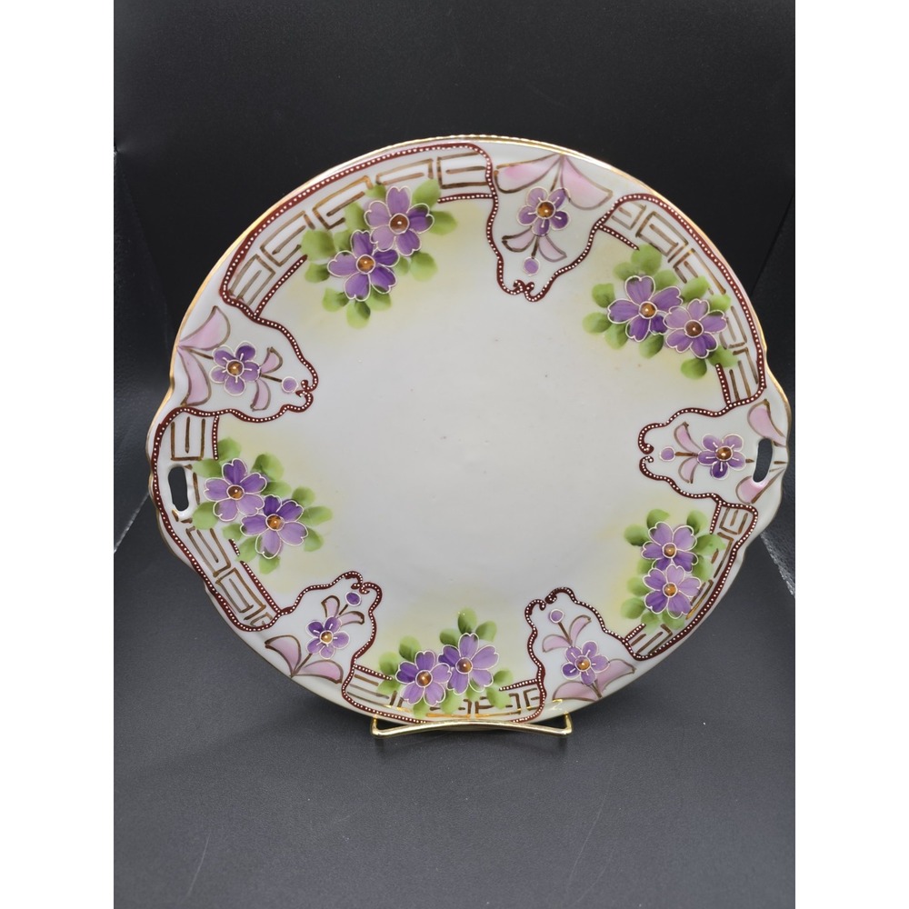 VTG Rare Nippon Porcelain China Hand Painted 9.5" Handle Serving Plate Violets